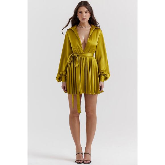 House of CB Dresses & Skirts - House of CB Allegra chartreuse pleated shirt dress NWOT Authentic